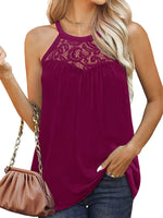 Load image into Gallery viewer, Wine Red Lace Panel Sleeveless Tank Top
