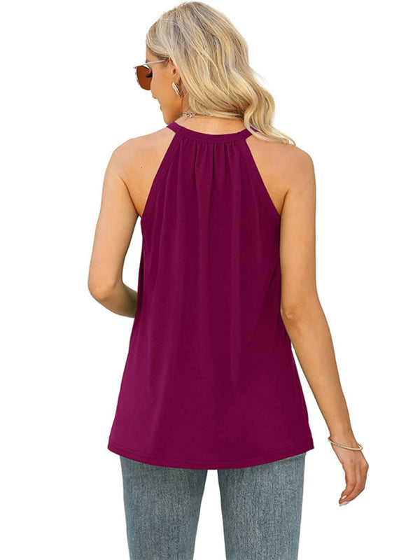 Wine Red Lace Panel Sleeveless Tank Top
