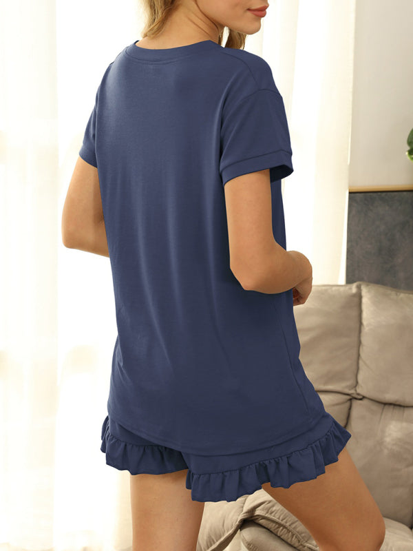 Two-piece Drawstring Shorts Short Sleeve Pyjama Set