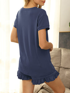 Two-piece Drawstring Shorts Short Sleeve Pyjama Set