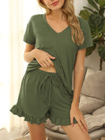 Load image into Gallery viewer, Two-piece Drawstring Shorts Short Sleeve Pyjama Set
