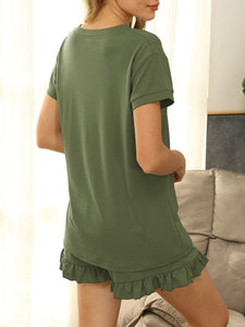 Two-piece Drawstring Shorts Short Sleeve Pyjama Set
