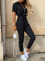 Load image into Gallery viewer, Lapel Buttoned Belt Cargo Jumpsuit
