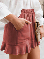 Load image into Gallery viewer, Dark Red Woven High Waist Shorts
