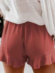 Dark Red Woven High Waist Shorts