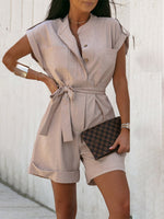 Load image into Gallery viewer, Button Front Short Sleeve Romper
