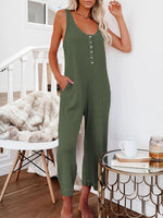 Load image into Gallery viewer, Blue Distressed Neckline Jumpsuit
