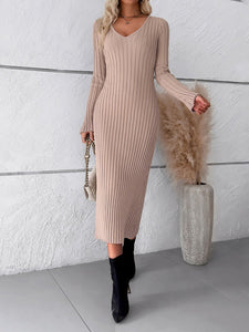 Wine Red Thick Ribbed Sweater Dress