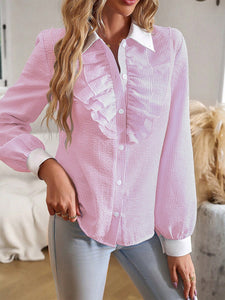 Pink Patchwork Long Sleeved Blouse