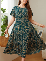 Load image into Gallery viewer, Curve Round Neck Printed Dress
