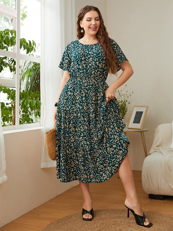 Curve Round Neck Printed Dress