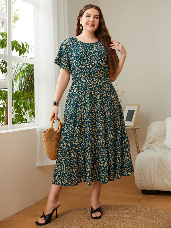 Curve Round Neck Printed Dress