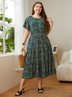 Load image into Gallery viewer, Curve Round Neck Printed Dress
