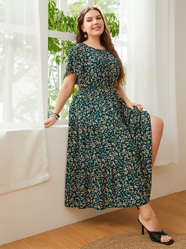 Curve Round Neck Printed Dress