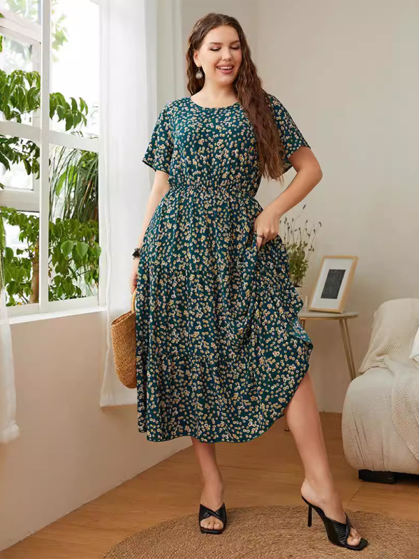Curve Round Neck Printed Dress