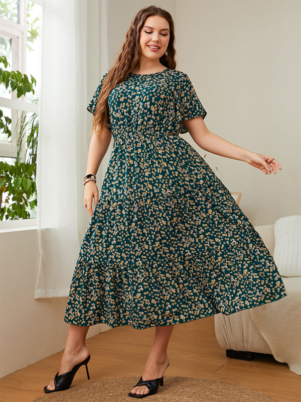 Curve Round Neck Printed Dress