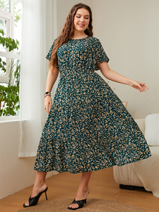 Curve Round Neck Printed Dress