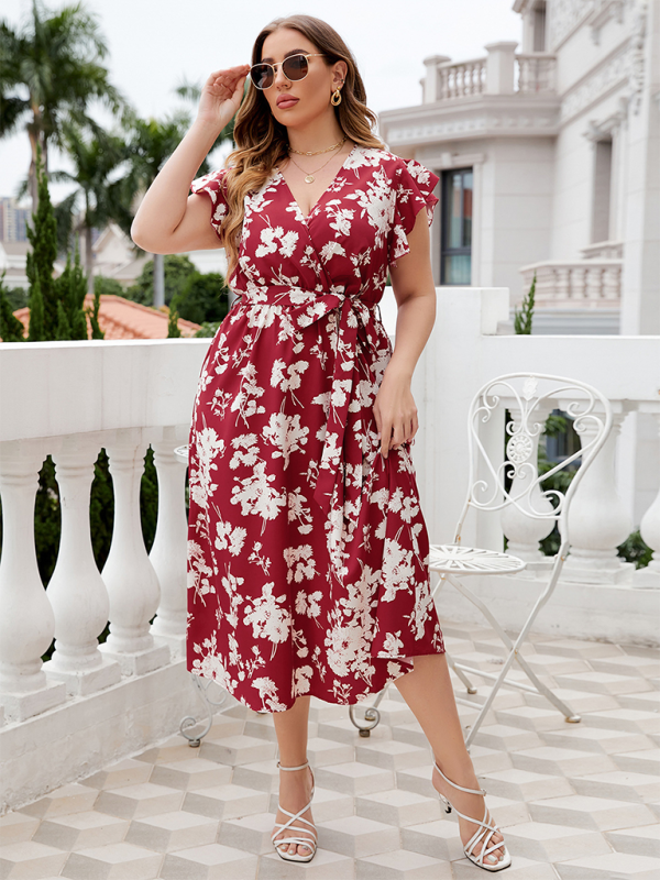Curve V-Neck Belted Dress