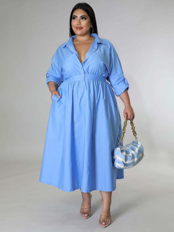 Curve Long Sleeve Shirt Dress