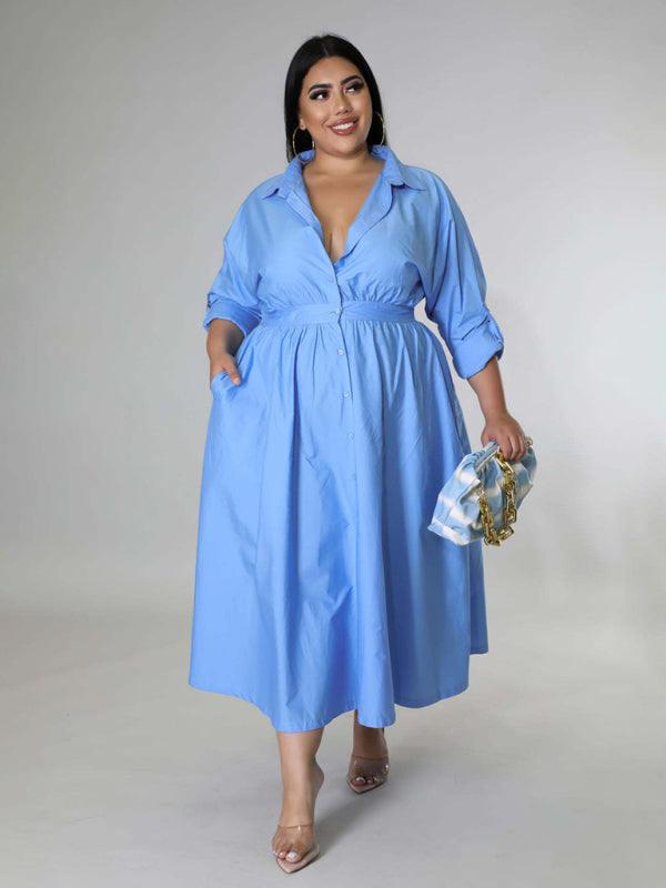 Curve Long Sleeve Shirt Dress