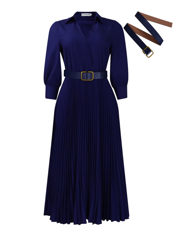 Curve V-Neck Pleated Dress
