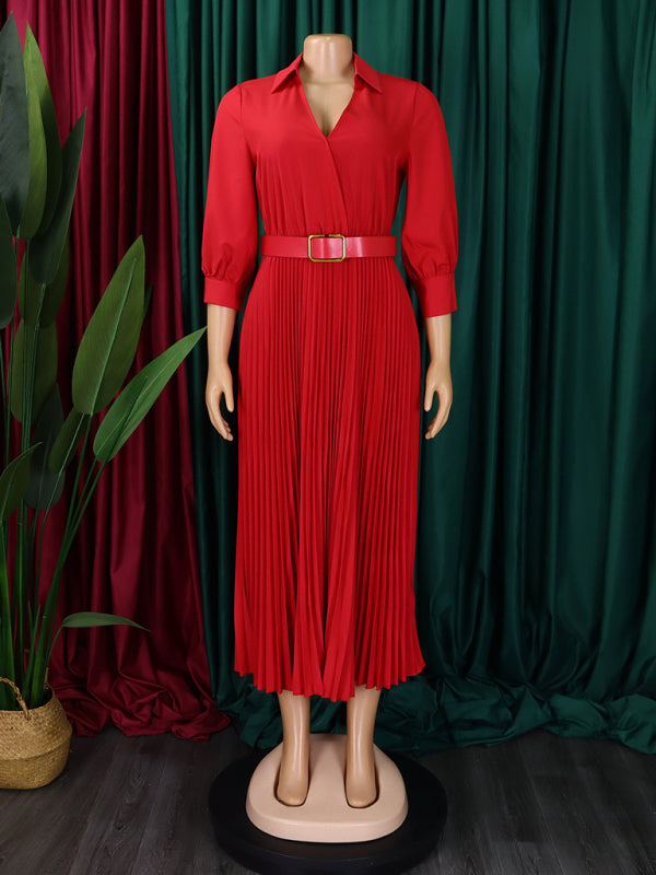 Curve V-Neck Pleated Dress