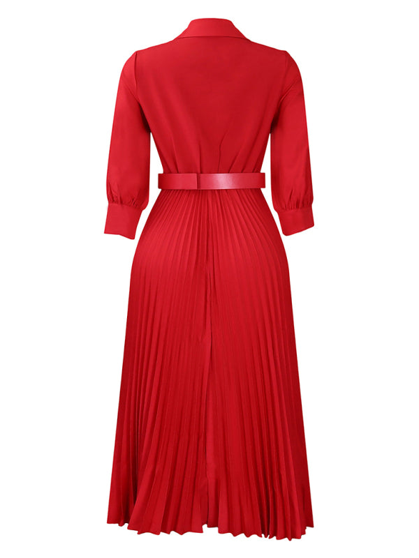Curve V-Neck Pleated Dress
