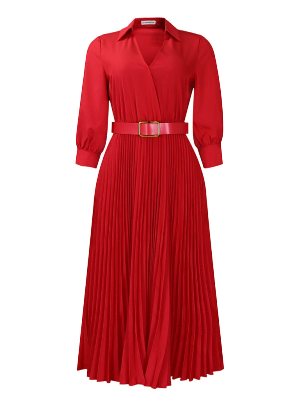 Curve V-Neck Pleated Dress