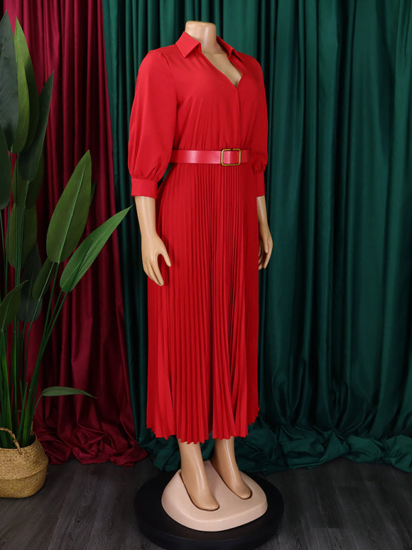 Curve V-Neck Pleated Dress