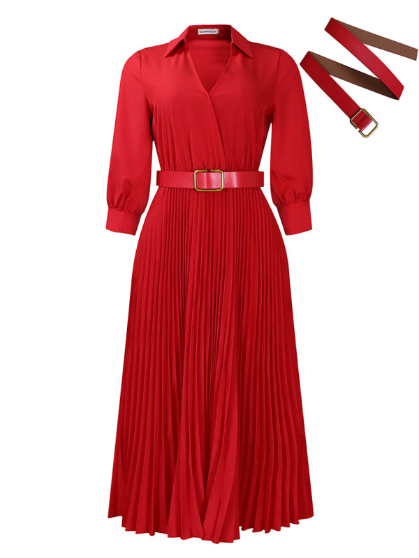 Curve V-Neck Pleated Dress