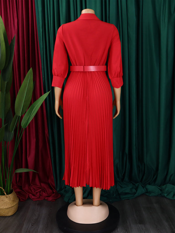 Curve V-Neck Pleated Dress