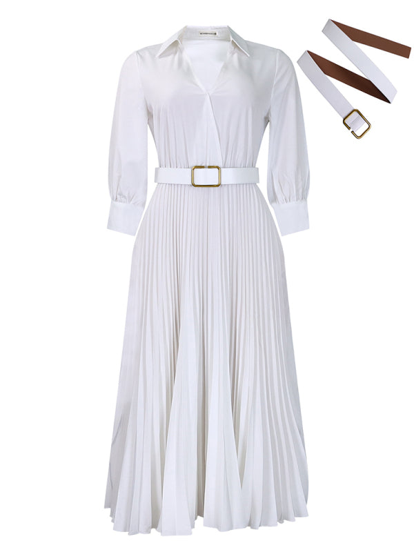 Curve V-Neck Pleated Dress