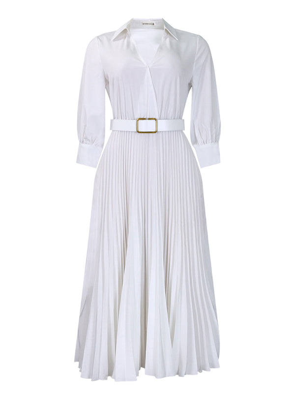 Curve V-Neck Pleated Dress