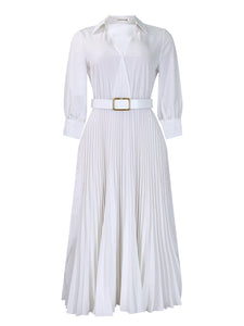 Curve V-Neck Pleated Dress