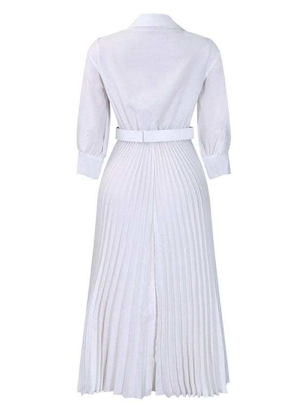 Curve V-Neck Pleated Dress