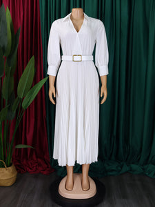 Curve V-Neck Pleated Dress