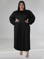 Load image into Gallery viewer, Curve Pleated Round Neck Long Sleeve Dress
