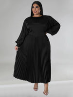 Load image into Gallery viewer, Curve Pleated Round Neck Long Sleeve Dress
