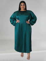 Load image into Gallery viewer, Curve Pleated Round Neck Long Sleeve Dress
