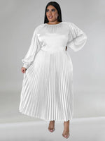 Load image into Gallery viewer, Curve Pleated Round Neck Long Sleeve Dress
