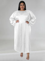 Load image into Gallery viewer, Curve Pleated Round Neck Long Sleeve Dress

