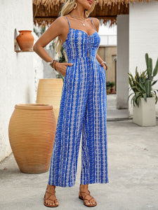 Blue Print Suspender Jumpsuit
