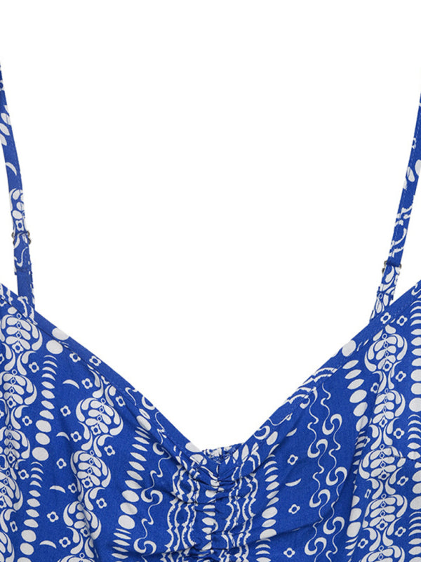 Blue Print Suspender Jumpsuit