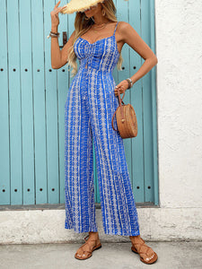 Blue Print Suspender Jumpsuit