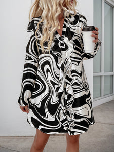 Ruffle Print Shirt Long Sleeve Dress