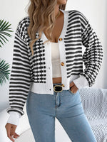 Load image into Gallery viewer, Contrast Stripe Lantern Long Sleeve Cardigan

