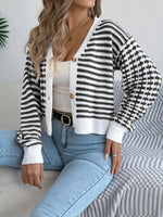 Load image into Gallery viewer, Contrast Stripe Lantern Long Sleeve Cardigan
