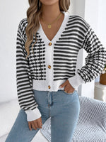 Load image into Gallery viewer, Contrast Stripe Lantern Long Sleeve Cardigan
