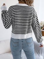 Load image into Gallery viewer, Contrast Stripe Lantern Long Sleeve Cardigan
