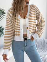 Load image into Gallery viewer, Contrast Stripe Lantern Long Sleeve Cardigan
